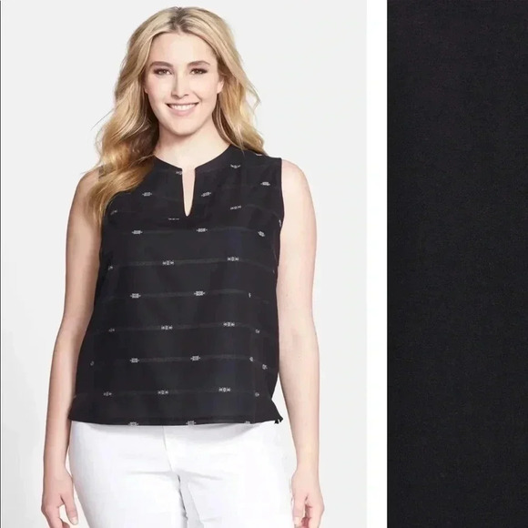 Eileen Fisher Round Split Neck Mixed Media Shell Top Size Large - Picture 1 of 7